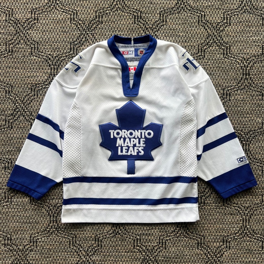 Vintage Toronto Maple Leafs Jersey Kids S/M White Blue Hockey NHL CCM 90s